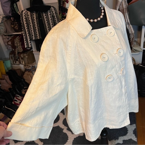 SANDRO SPORTSWEAR Linen Double Breasted Ivory Jacket Size L - Picture 6 of 7